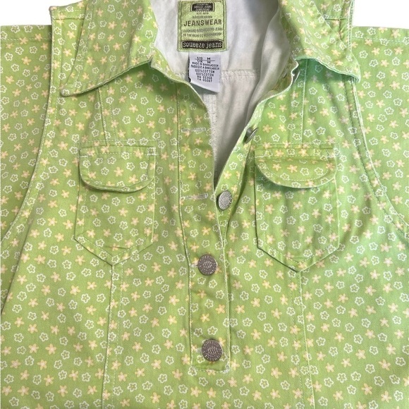 SQUEEZE JEANS Denim Lime Green Sleeveless Shirt Size M Women - Picture 6 of 7
